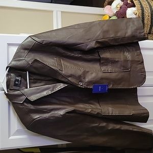 Chouyatou brown faux leather blazer jacket sport coat 2Button fully lined L NEW…